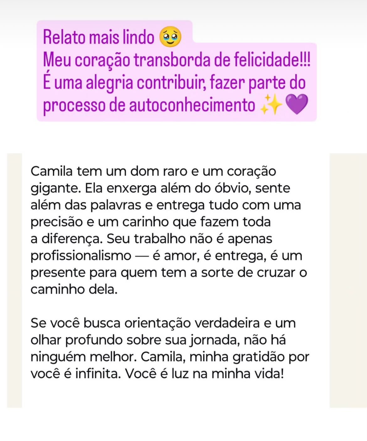Imagem de depoimento enviada para compartilhar a experiência de atendimento