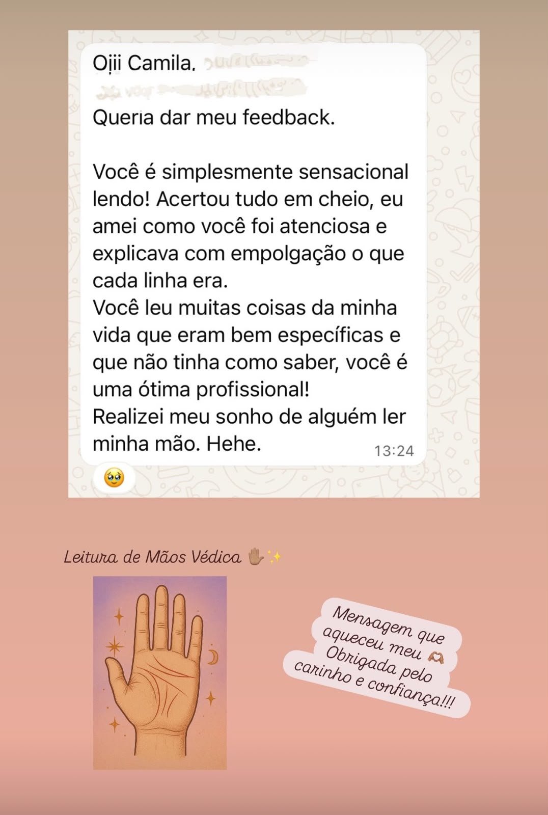 Imagem de depoimento enviada para compartilhar a experiência de atendimento