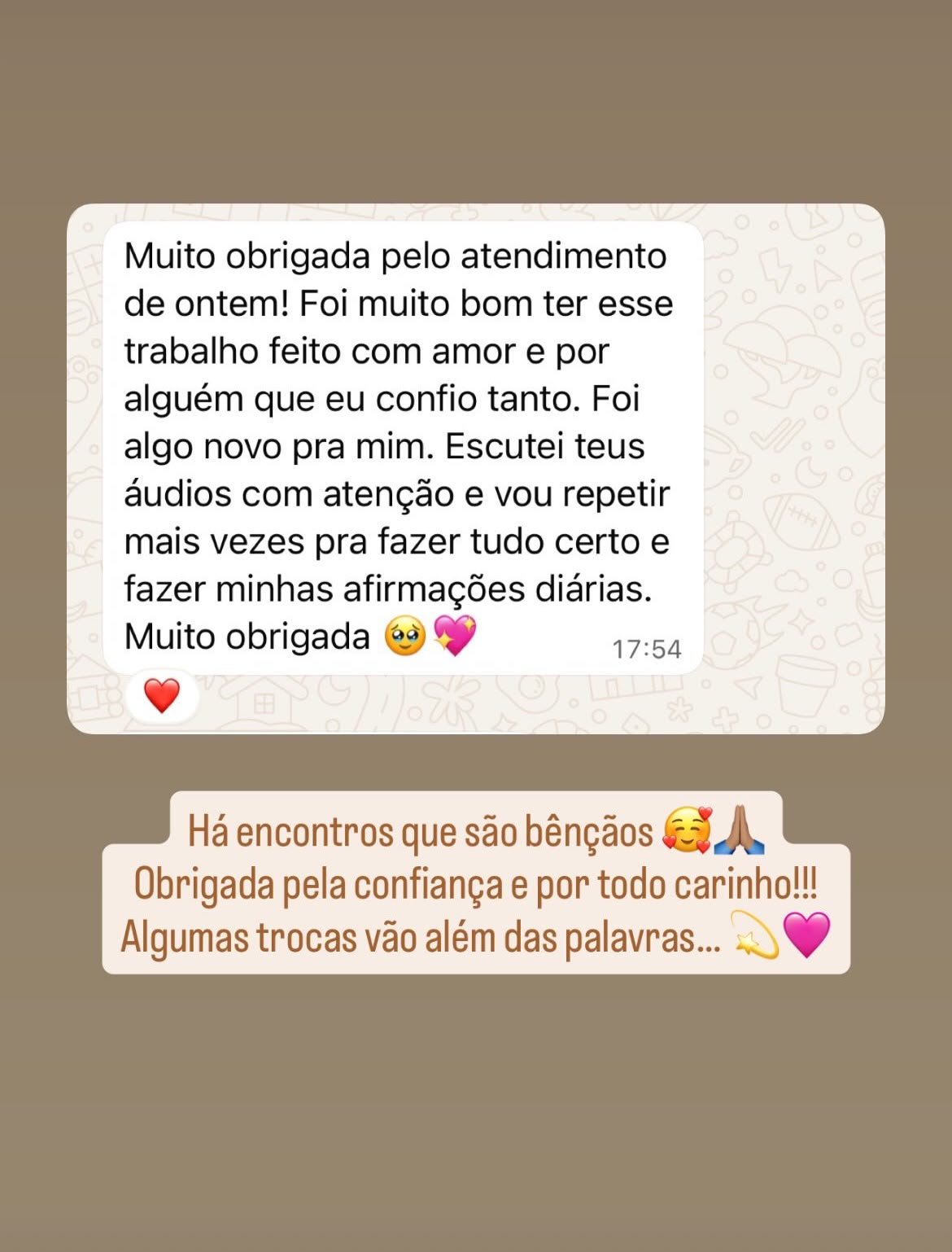 Imagem de depoimento enviada para compartilhar a experiência de atendimento