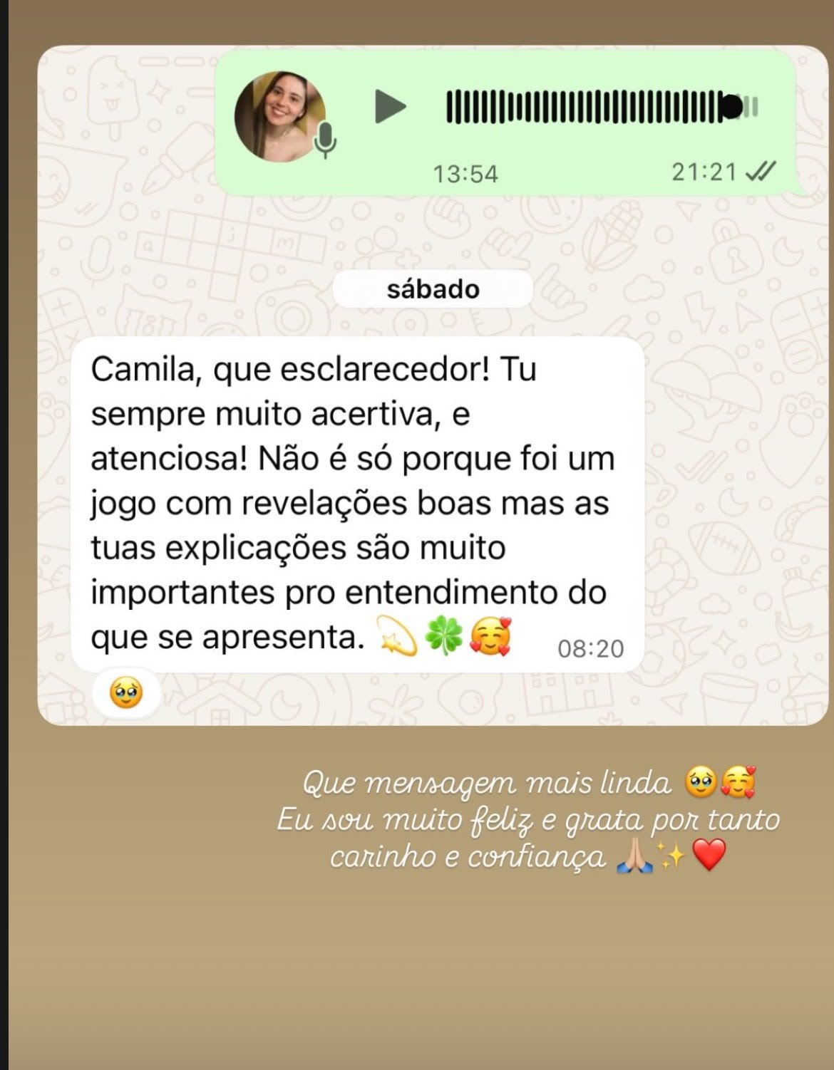 Imagem de depoimento enviada para compartilhar a experiência de atendimento