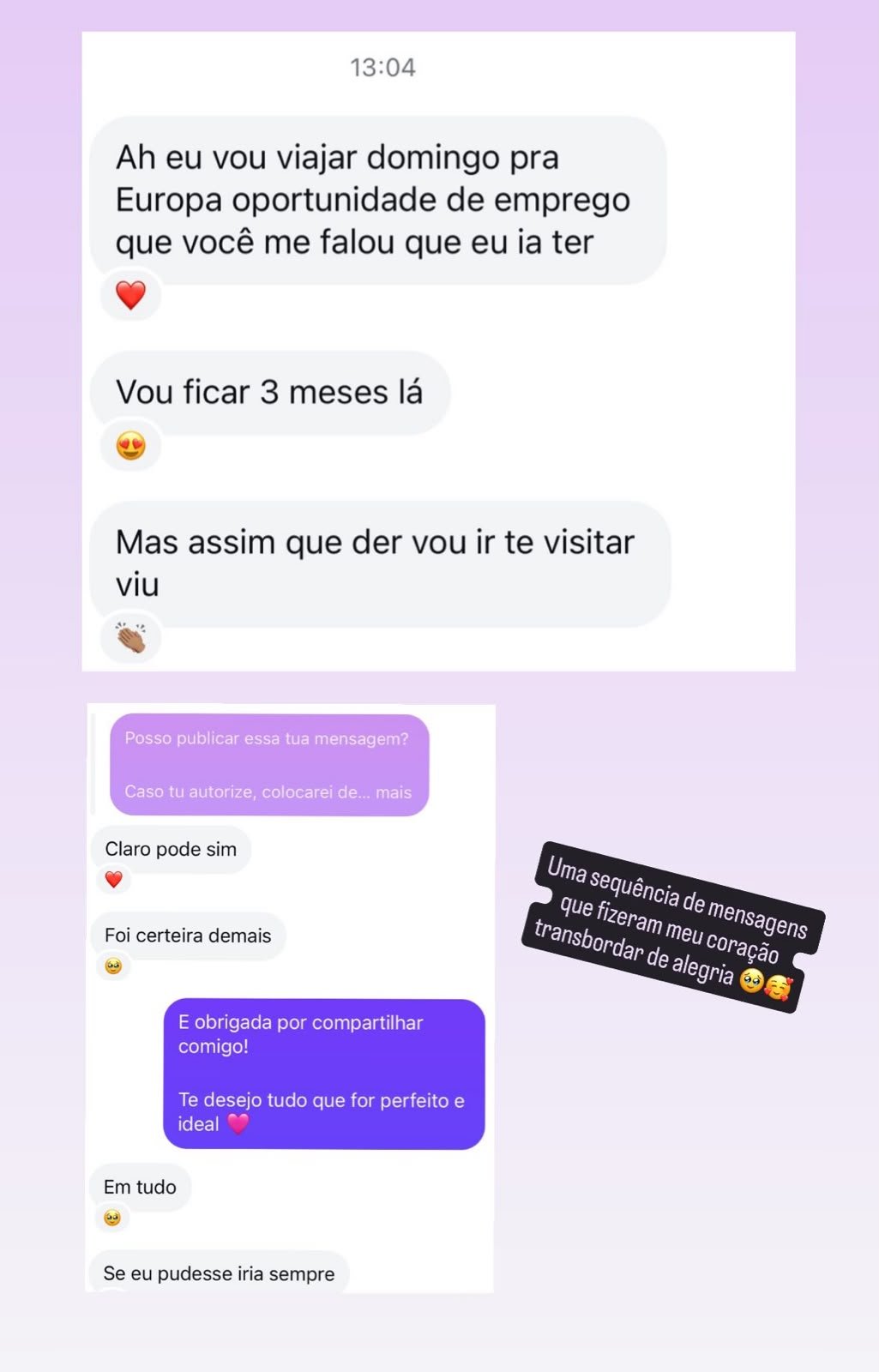 Imagem de depoimento enviada para compartilhar a experiência de atendimento